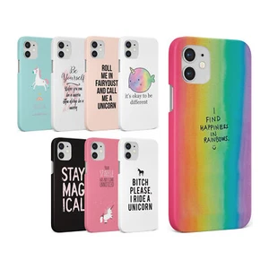 CASE FOR IPHONE 16 15 14 13 12 11 SE 8 PRO MAX HARD PHONE COVER RAINBOW UNICORN - Picture 1 of 10