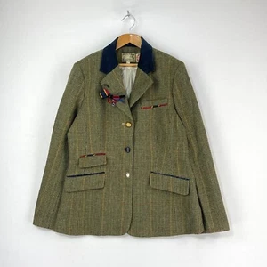 Joules Parkyoyal Tweed Jacket Womens 14 Toad Green Wool Country Hacking Blazer - Picture 1 of 17