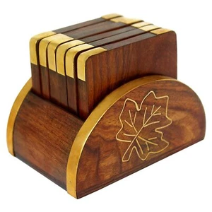 Wooden Drink Coaster Wood Table Coasters Tea Cups Tumblers Water Glass Set of 6 - Picture 1 of 6