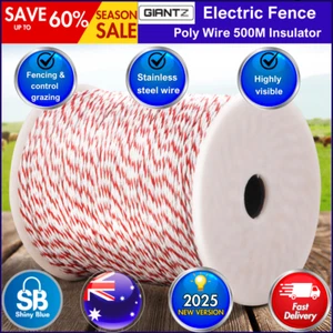 Giantz 500M Electric Fence Wire Tape Poly Stainless Steel Fencing Roll Energiser - Picture 1 of 8