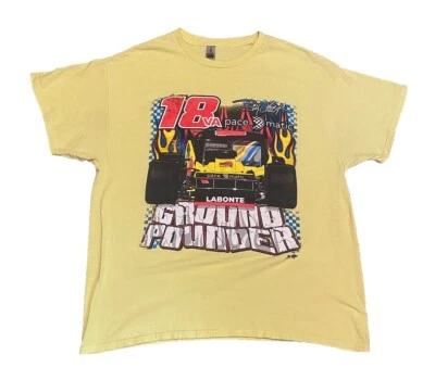 Camisa NASCAR Bobby Labonte XL dupla face #18 corrida amarela encolhida algodão - Imagem 1 de 3
