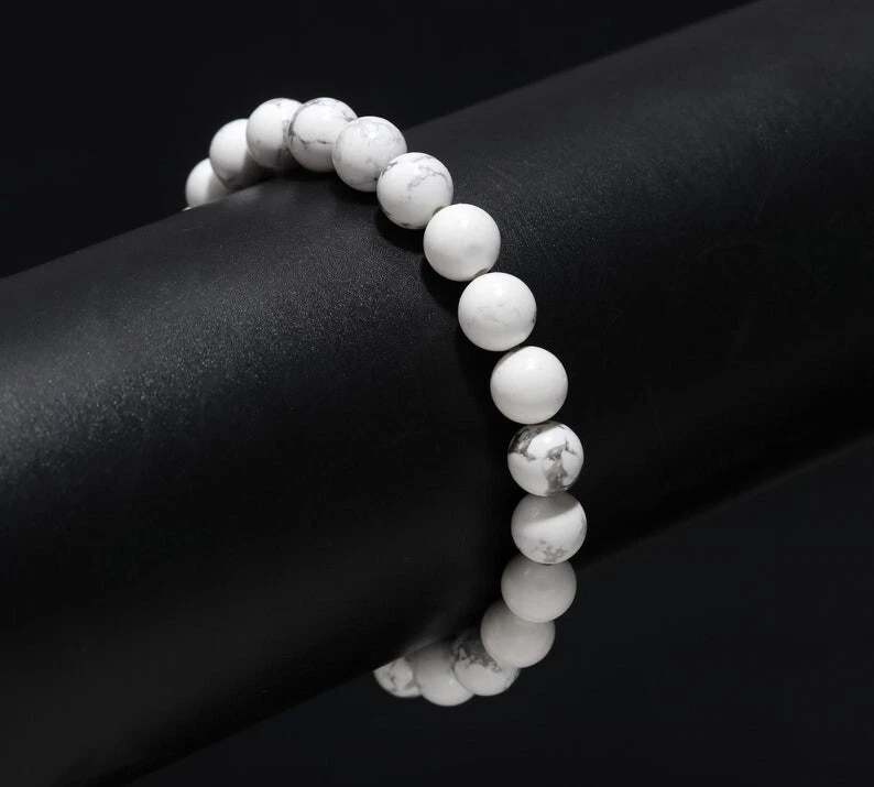 A++ Natural Howlite Smooth Round Gemstone Beaded Stretchable Bracelets 6-8'' Men Foto 1 de 1