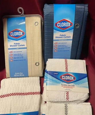 Cortina de ducha, toallas y paño de fregar de tela Clorox Foto 1 de 3