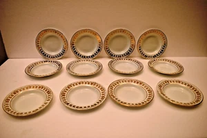 Vintage Porcelain Plate Set of 12 Gold Floral Border Design Elegant Dining 1950 - Picture 1 of 9