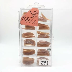 Brand New Tip Jar Fake Nail Tips - Orange Pink Stiletto with Glitter (#231) - Picture 1 of 4