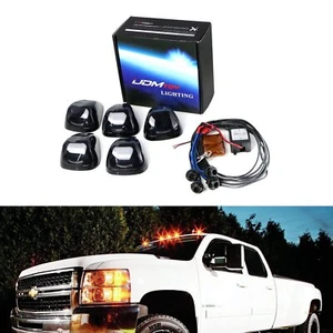 (5) Amber LED Black Smoked Cab Roof Marker Lights w/ Remote Strobe Flash Module - Picture 1 of 9
