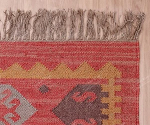 Indian Handwoven Area Jute Rug Wool Multicolor Bohemian Abstract Runner Rugs - Picture 1 of 7