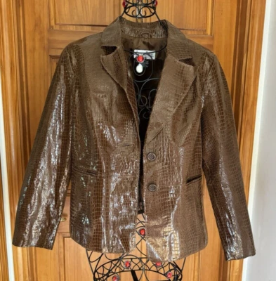 Chaqueta XL Bradley Bayou, para mujer cocodrilo en relieve 100 % cuero marrón Foto 1 de 4