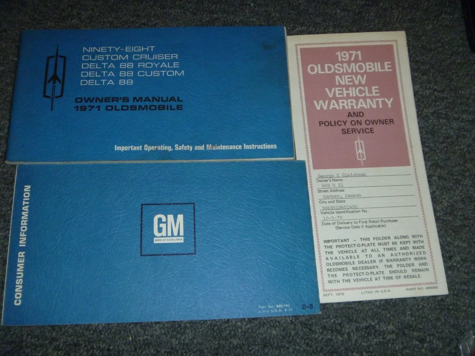 1971 Oldsmobile Delta 88 Owner Operator Manual User Guide Royale Custom xo - Изображение 1 из 1