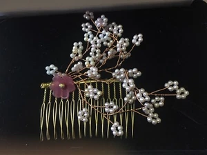 Vintage Gold Metal Bridal Wedding Faux Pearl Floral/Flower Hair Comb Gorgeous! - Picture 1 of 6