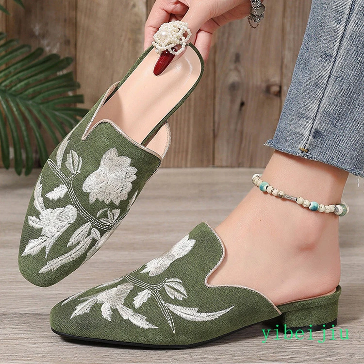 2025 Zapatillas Étnicas Para Mujer Bordado Flor Zapatos Planos Mules De Colección Confort Foto 1 de 4