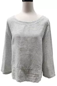 ELLIE TAHARI sz L 14 Linen Smart Casual Summer Top Shirt Long Sleeve Relaxed #D3 - Picture 1 of 13