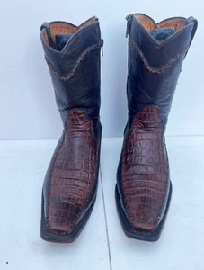 El Presidente Gold Collection Brown Gator Croc Western Square Toe Boots 8.5 - Picture 1 of 7
