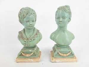 Vintage Jaru MCM Junge & Mädchen Büste Buchstützen Kreidegeschirr viktorianische Statue - Bild 1 von 11