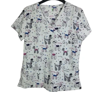 GT Performance Women's Scrub Top Mon Amore French Poodle Design Size Large - Picture 1 of 9