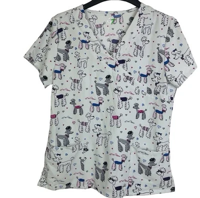 GT Performance Women's Scrub Top Mon Amore French Poodle Design Size Large - Image 1 of 4