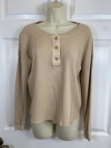 MATE The Label Shirt XS Women Cream Cropped Waffle Henley Thermal Organic Cotton - Picture 1 of 10