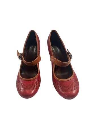 Nicole Cuero Rojo Mary Jane Tacones Correa al Tobillo Hebilla Acento Talla 8 1/2 Foto 1 de 4