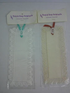 Lot 2 Tish & Amy BookMarks White Cross Stitch Lace & Ribbon Flower - Picture 1 of 2