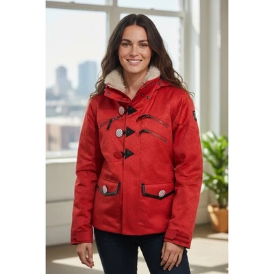 Vtg Volcom Snowboard Jacket Red Wrist Gaiters Thumb Holes cool buttons sz XL - Image 1 of 4