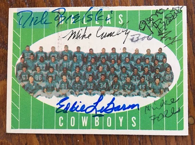 Dallas Cowboys 1961 Topps #28 team w/6 signatures auto: LeBaron, Bielski + more - Image 1 of 2