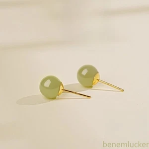 6mm Exquisitely Chinese Retro Hotan Jade Earrings Silver Jade Earrings - Picture 1 of 4