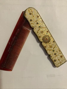 Vintage Stratton Made in England Floral Flower/gold Design Folding Comb - Bild 1 von 6