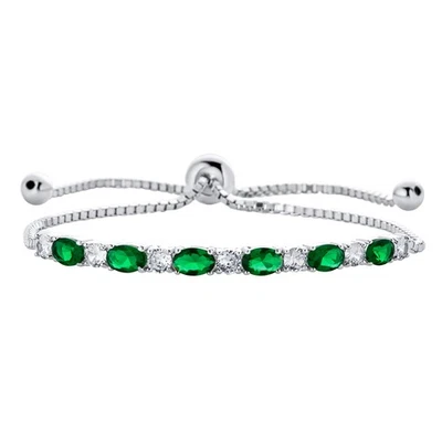 6CTW Emerald Green & Clear CZ Tennis Bracelet Bolo Style Rhodium Plated - Image 1 of 4