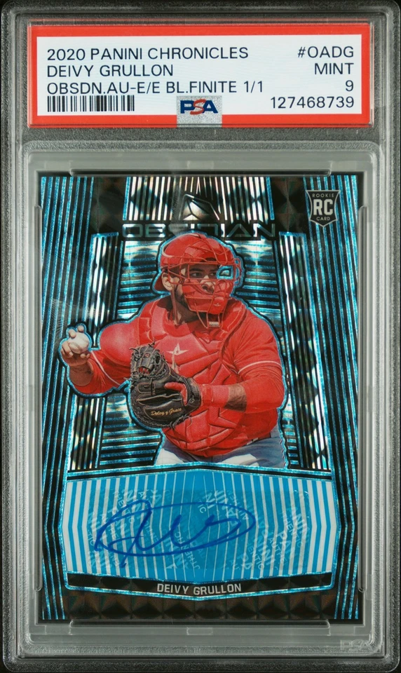 2020 PANINI CHRONICLES OBSIDIAN AUTO #OADG DEIVY GRULLON RC 1/1 PSA 9 AUTO - Image 1 of 2