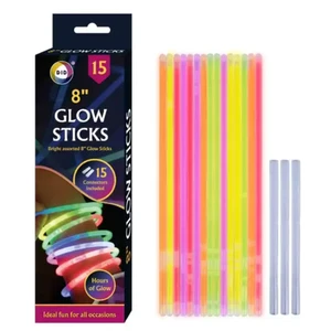 Glow Sticks 8" Glow Bracelets 15 Glow Sticks Party Favours Neon Glow Connector - Picture 1 of 4