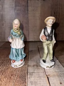Old Couple Man Woman Harvest Apples Berries Farmer Flambro Porcelain Figurines? - Picture 1 of 7