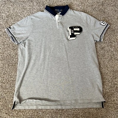 Camisa Polo Ralph Lauren Para Hombres XL Gris Azul Personalizada Calce Ajustado Grande P Golf Tenis Polo Foto 1 de 4
