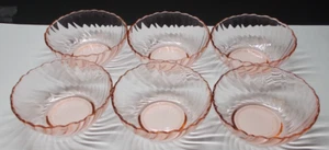 6 Arcoroc Glass Rosaline Pink Fruit Berry Bowl Made in France Swirled Pattern - Picture 1 of 4