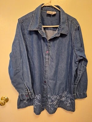 Camisa Main Street Azul Algodón Algodón, Detalle Bordado 22w Foto 1 de 4