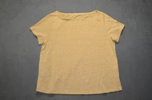 Eileen Fisher Oversized T Shirt Yellow Striped Short Sleeve Organic Linen Size M - Picture 1 of 7