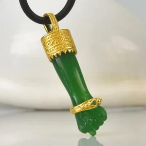 Gold Vermeil Sterling Mano Fico Figa Anhänger Geschnitzt Chalzedon Smaragd 3.93 - Bild 1 von 11