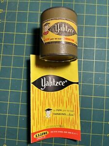 Vintage Yahtzee Dice Shaker Cup Leather Print Can And Instructions Pamphlet 1961