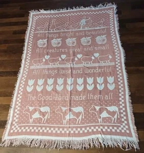 Goodwin Weavers Dusty Rose Pink Fringe Tapestry Throw Blanket 75 x 53 Geese Cow - Picture 1 of 8