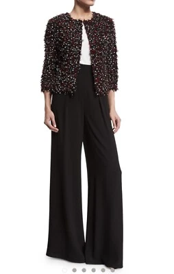 Chaqueta ST JOHN Talla 4 Flecos Rojo Negro Blanco Pestañas Frente Abierto Chaqueta Foto 1 de 4