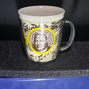 Vintage Clear Coffee Mug,Bach / Musical Bars Print. Made In USA. - Bild 1 von 5