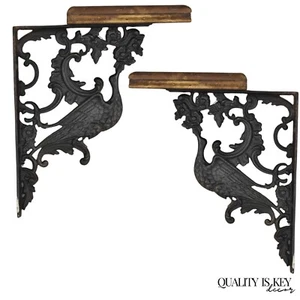 Antique Art Nouveau Cast Iron Figural Phoenix Bird Wall Shelf Brackets - a Pair - Picture 1 of 12