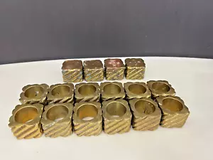 David Marshall Brutalist 70's Brass 12 Napkin rings + 4 Salt & Pepper Shakers - Picture 1 of 15