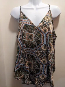 Evolutionary Women's Large Cami V Neck Flared Hem Green Paisley Top NWT - Picture 1 of 10