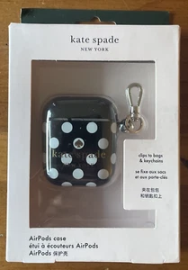 Kate Spade AirPods Case w/ Keychain Black White Polka Dot 1st & 2nd Gen Hard - Picture 1 of 4