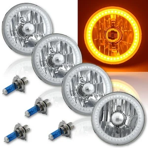 5-3/4 SMD Amber LED Halo Halogen Bulb Headlight Angel Eye Crystal Clear Set of 4 - Picture 1 of 12