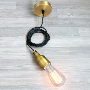 Lámpara colgante bronce marrón mate cable textil negro girado E27 montura metálica - Imagen 1 de 3