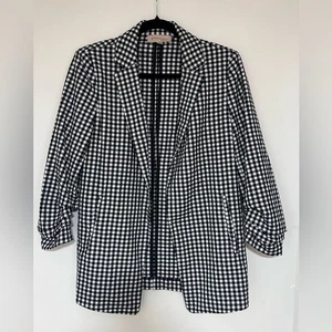 Philosophy Black and White Gingham Print Open Front Blazer 3/4 Sleeve Small - Picture 1 of 7