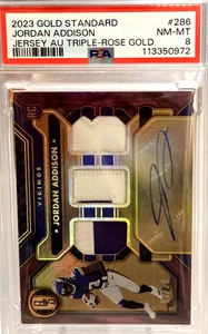 JORDAN ADDISON 2023 Gold Standard Rose 3 Patch Jersey Patch Auto /24 Rookie RC - Picture 1 of 5