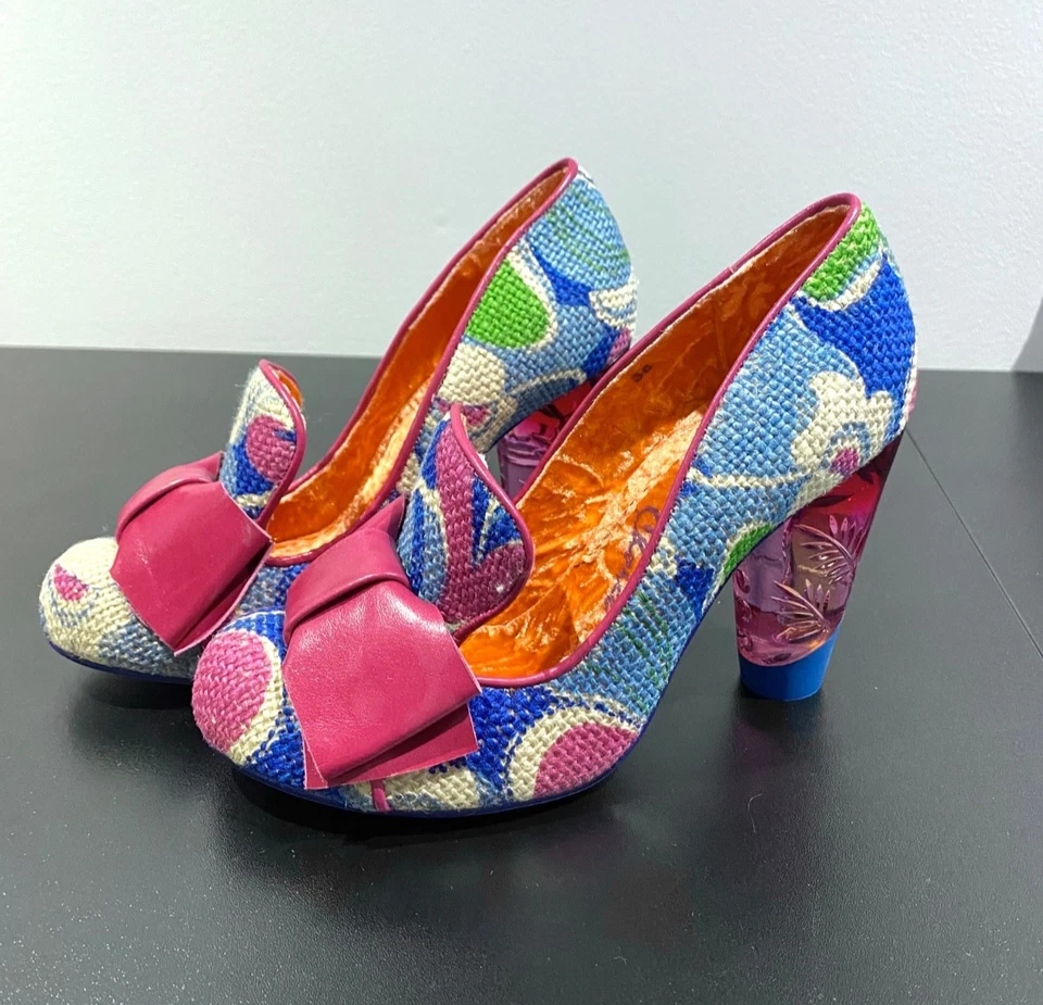 NEW Irregular Choice Heels with Pink Bow - Size 38/US 7, Leather & Fabric  — 第 1/4 张图片