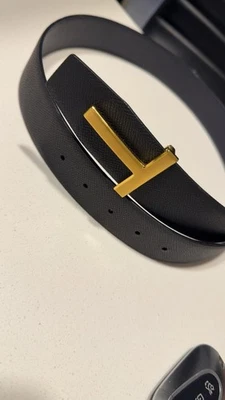 Tom Ford 皮带金色 T 形扣,黑色皮革,96 厘米 30/32 腰围 — 第 1/4 张图片